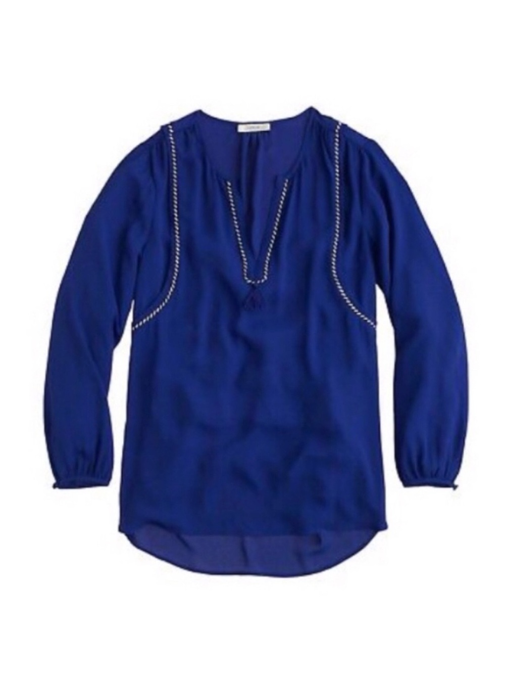 J.Crew Tassel Trim Popover Blouse in Royal Blue